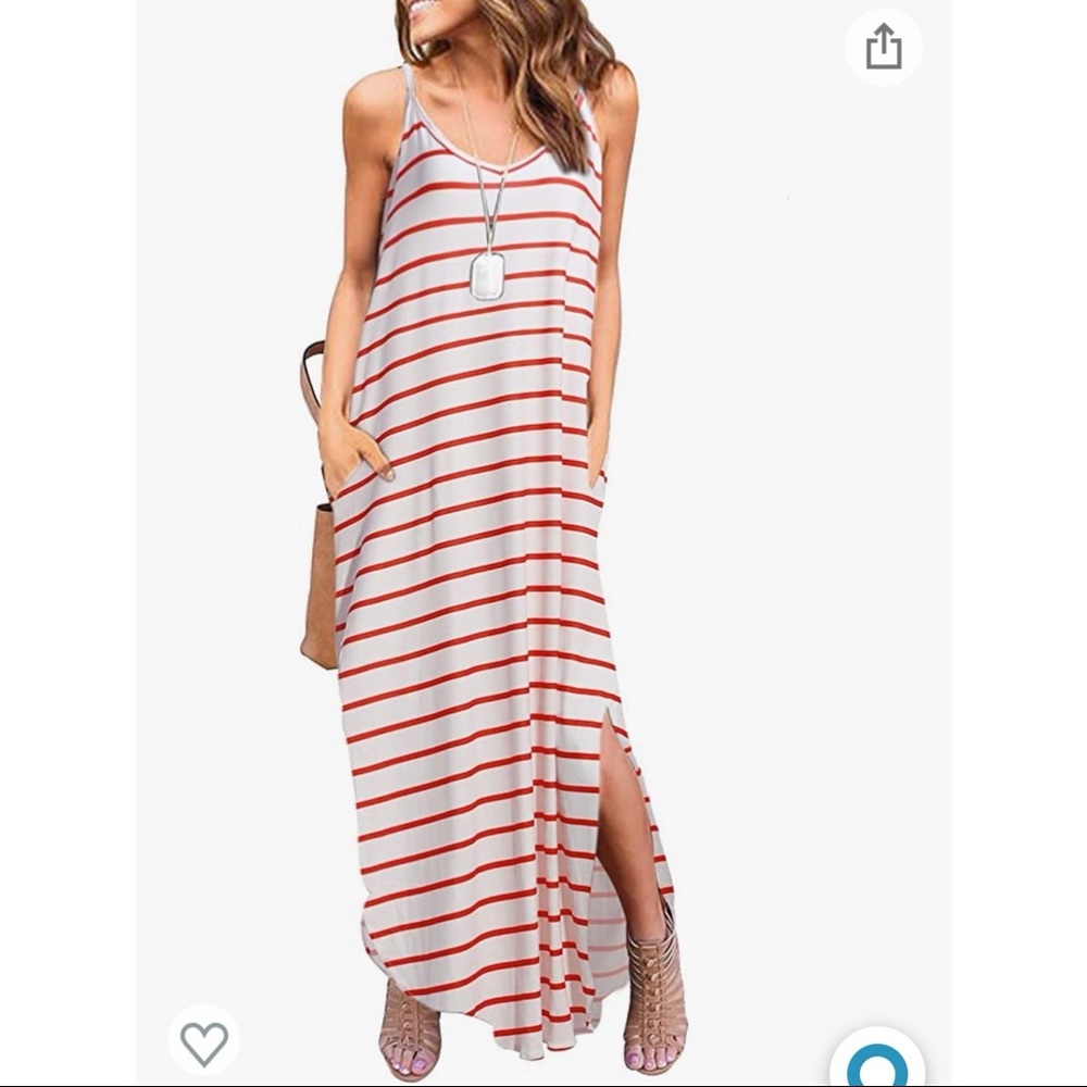 Women’s white and red striped v-neck maxi dress
